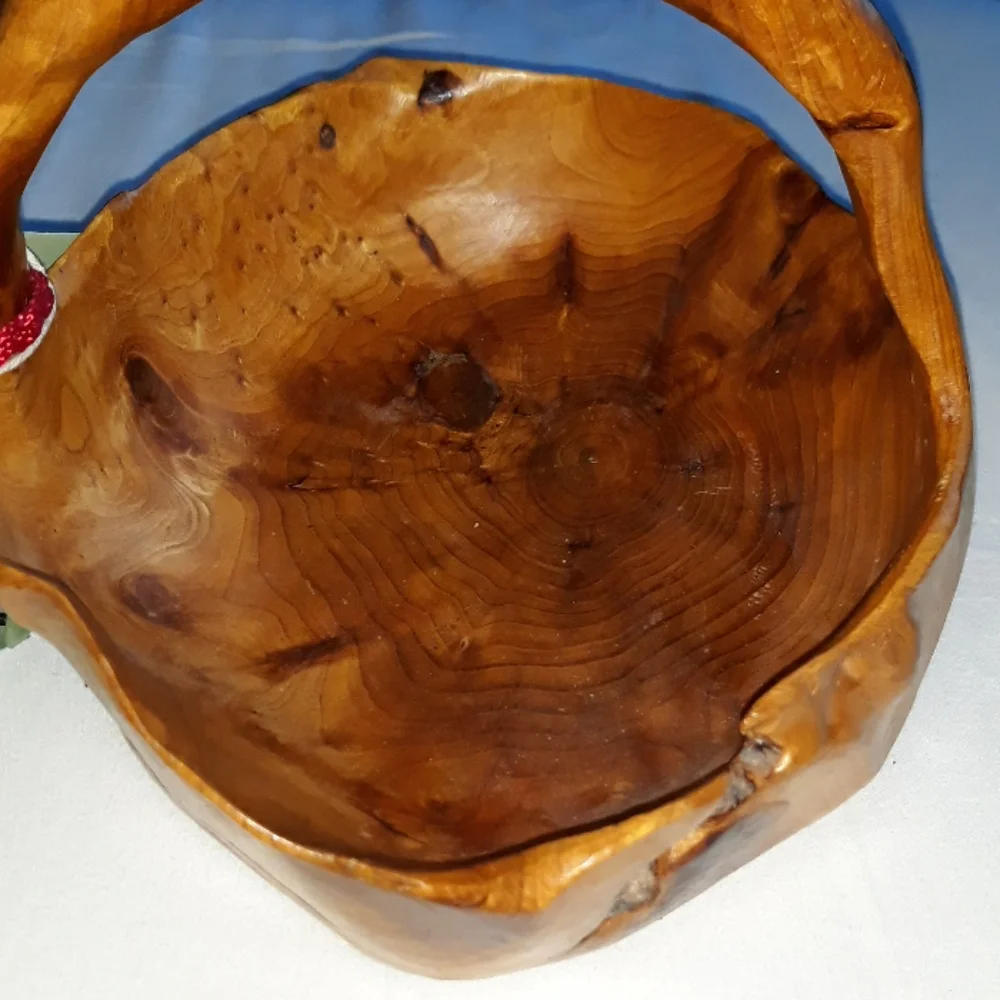 Hand Carved Fir Tree Wood Basket